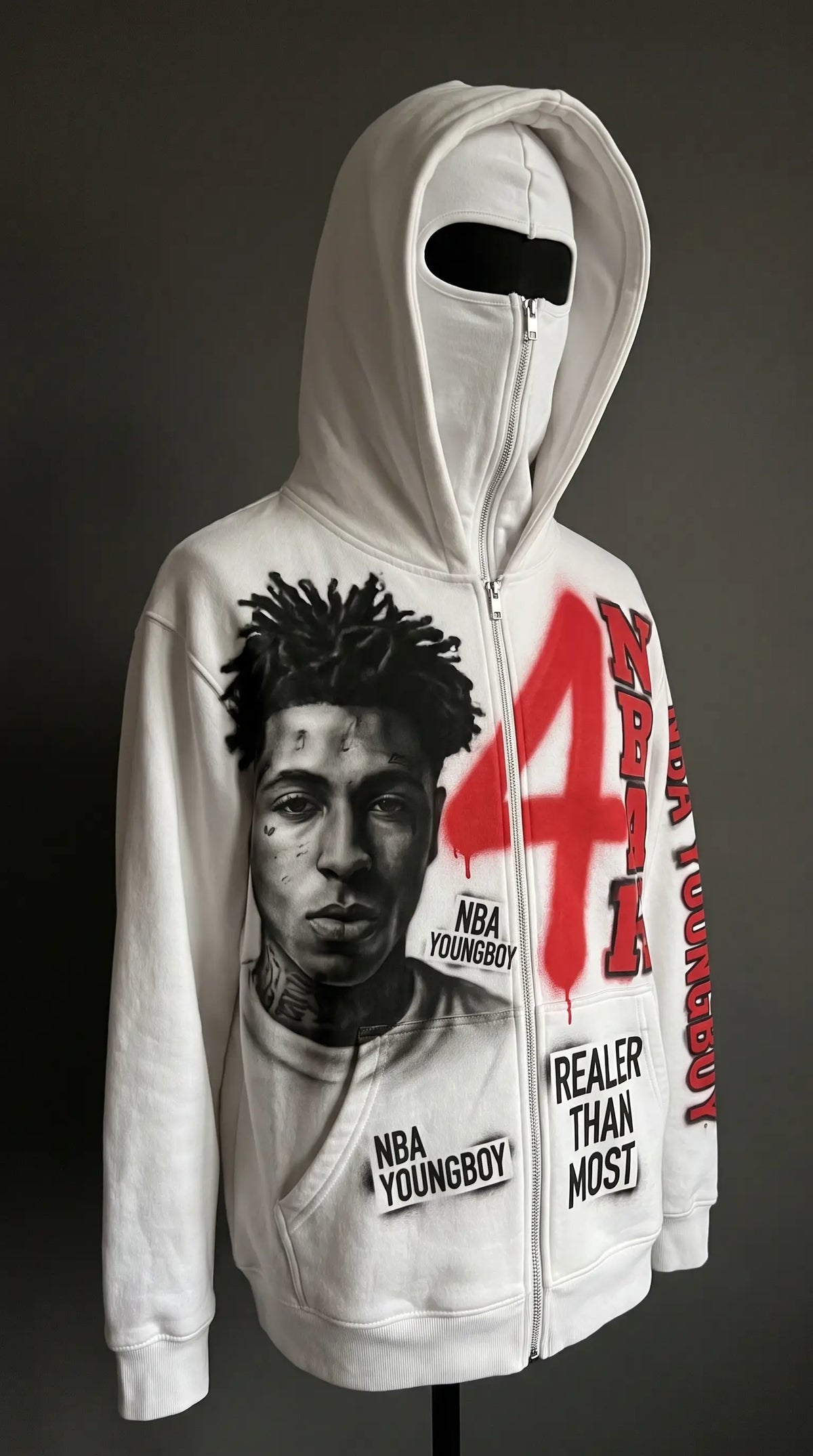 YB Ski Mask Hoodie - White - 3/4 View